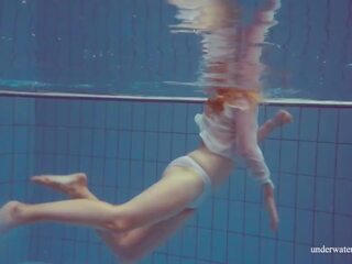 Superb voluptuous hard up teen femme fatale Melisa Darkova swimming nude alone