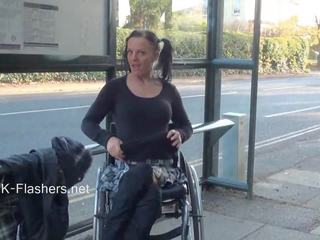 Paraprincess Open Air Exhibitionism And Flashing Wheelchair Constrained Honey Demonstrating Off Hot Tits And Trimmed Vulva In Public