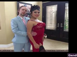Latin ts Beth Bell sucking manhood and anal reamed by prom date