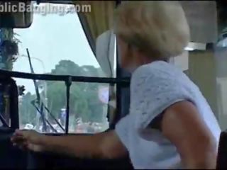Crazy daring public bus adult film action in front of amazed passengers and strangers by a couple with a delightful teenager and a stripling with big pecker doing a blowjob and a vaginal intercourse in a local transportation