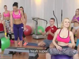 Fitness Rooms Big boobs babes suck and fuck teachers prick before orgasm